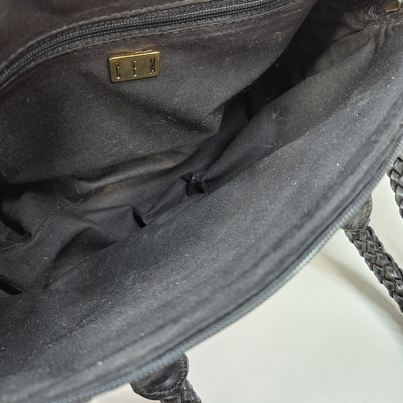 VINTAGE CEM Black Basket Weave Genuine Leather Convertible Shoulder Bag Purse - Picture 8 of 10